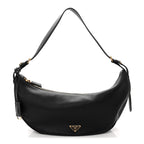 Soft Grain Calfskin Large Demi-Lune Shoulder Bag Black