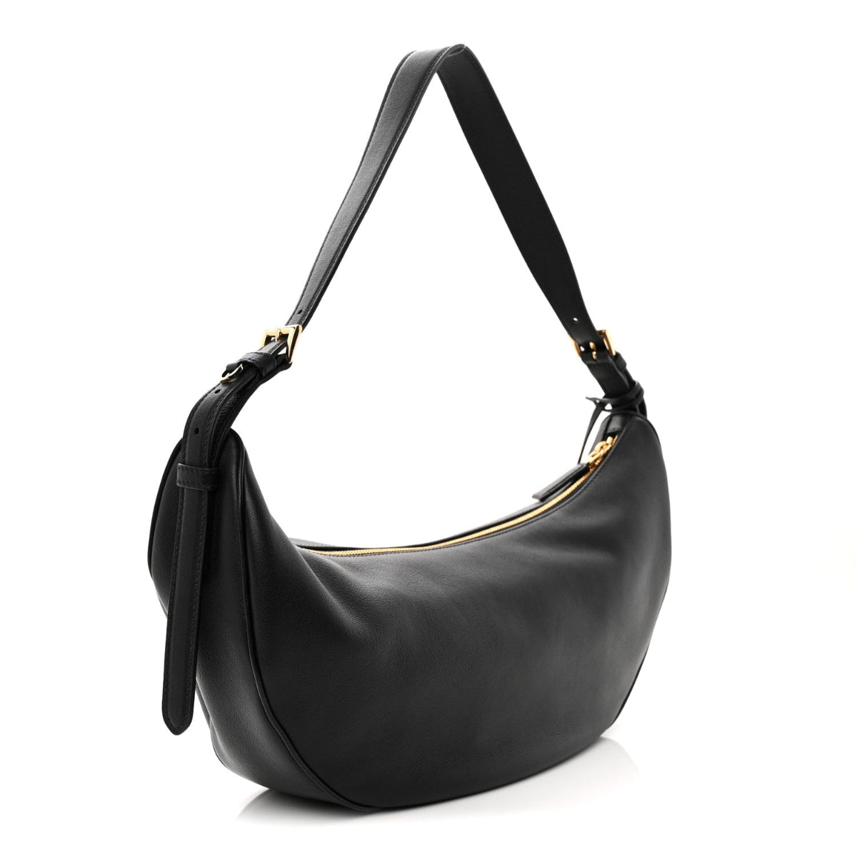 Soft Grain Calfskin Large Demi-Lune Shoulder Bag Black