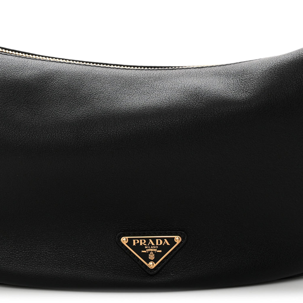 Soft Grain Calfskin Large Demi-Lune Shoulder Bag Black