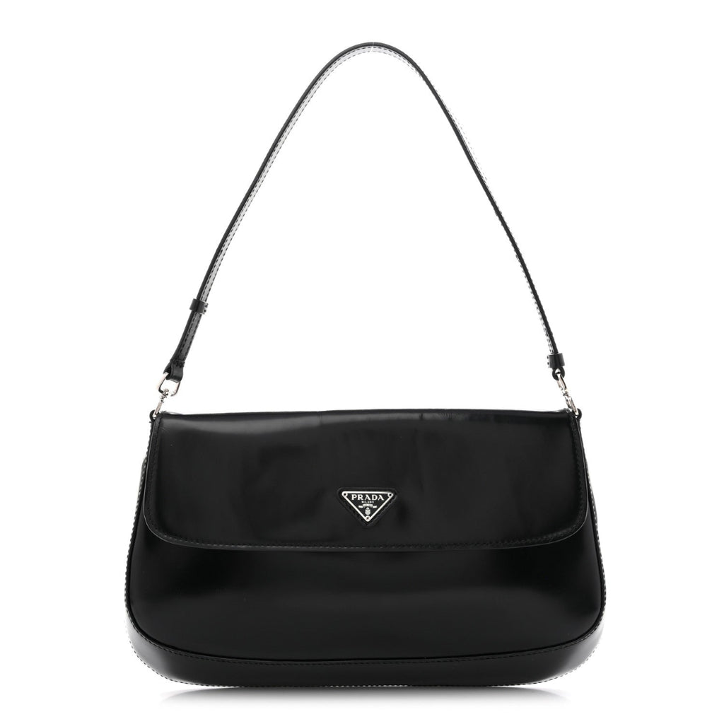 Spazzolato Cleo Flap Shoulder Bag Black