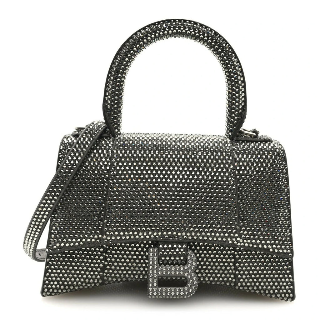 Strass Suede Hourglass Top Handle Bag XS Smoke Grey Crystal