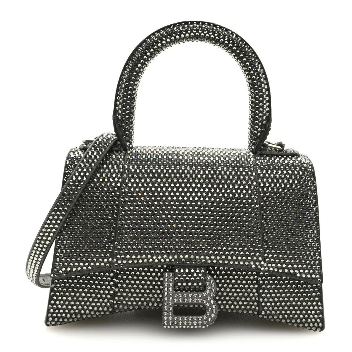 Strass Suede Hourglass Top Handle Bag XS Smoke Grey Crystal