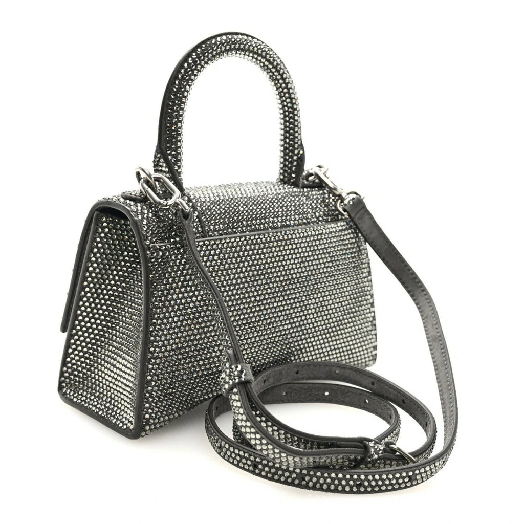 Strass Suede Hourglass Top Handle Bag XS Smoke Grey Crystal