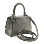 Strass Suede Hourglass Top Handle Bag XS Smoke Grey Crystal