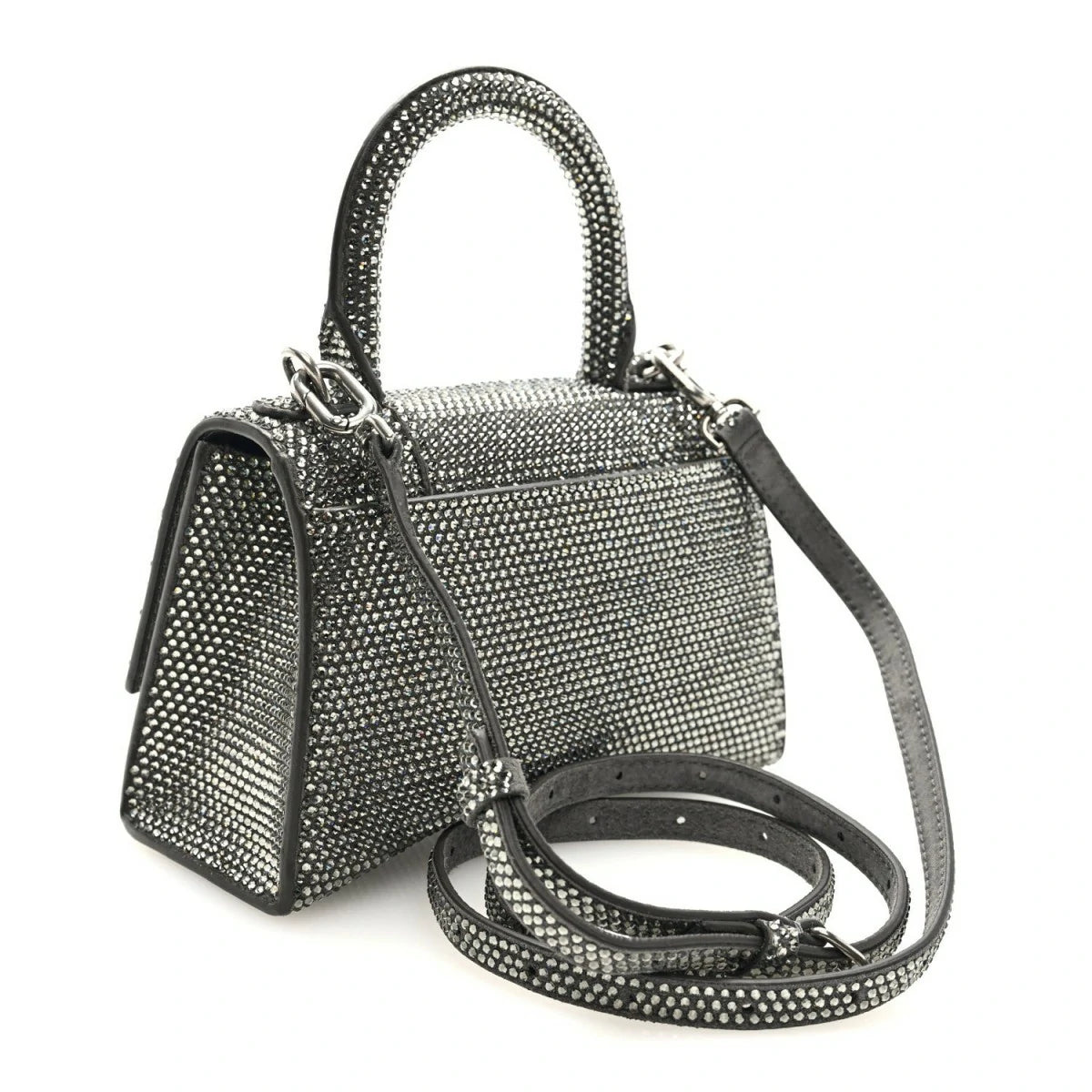 Strass Suede Hourglass Top Handle Bag XS Smoke Grey Crystal