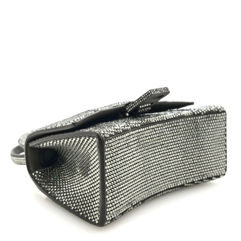 Strass Suede Hourglass Top Handle Bag XS Smoke Grey Crystal
