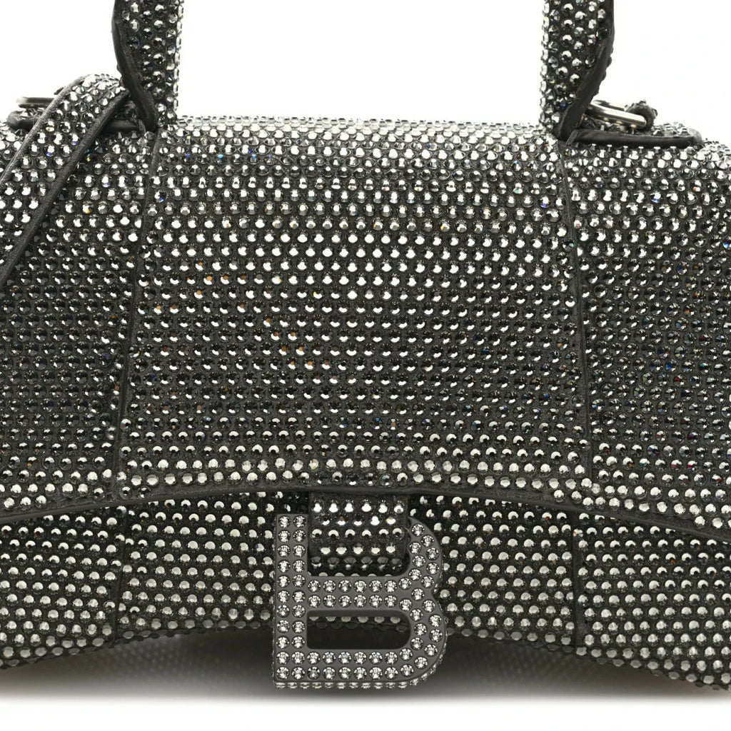 Strass Suede Hourglass Top Handle Bag XS Smoke Grey Crystal