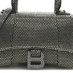 Strass Suede Hourglass Top Handle Bag XS Smoke Grey Crystal