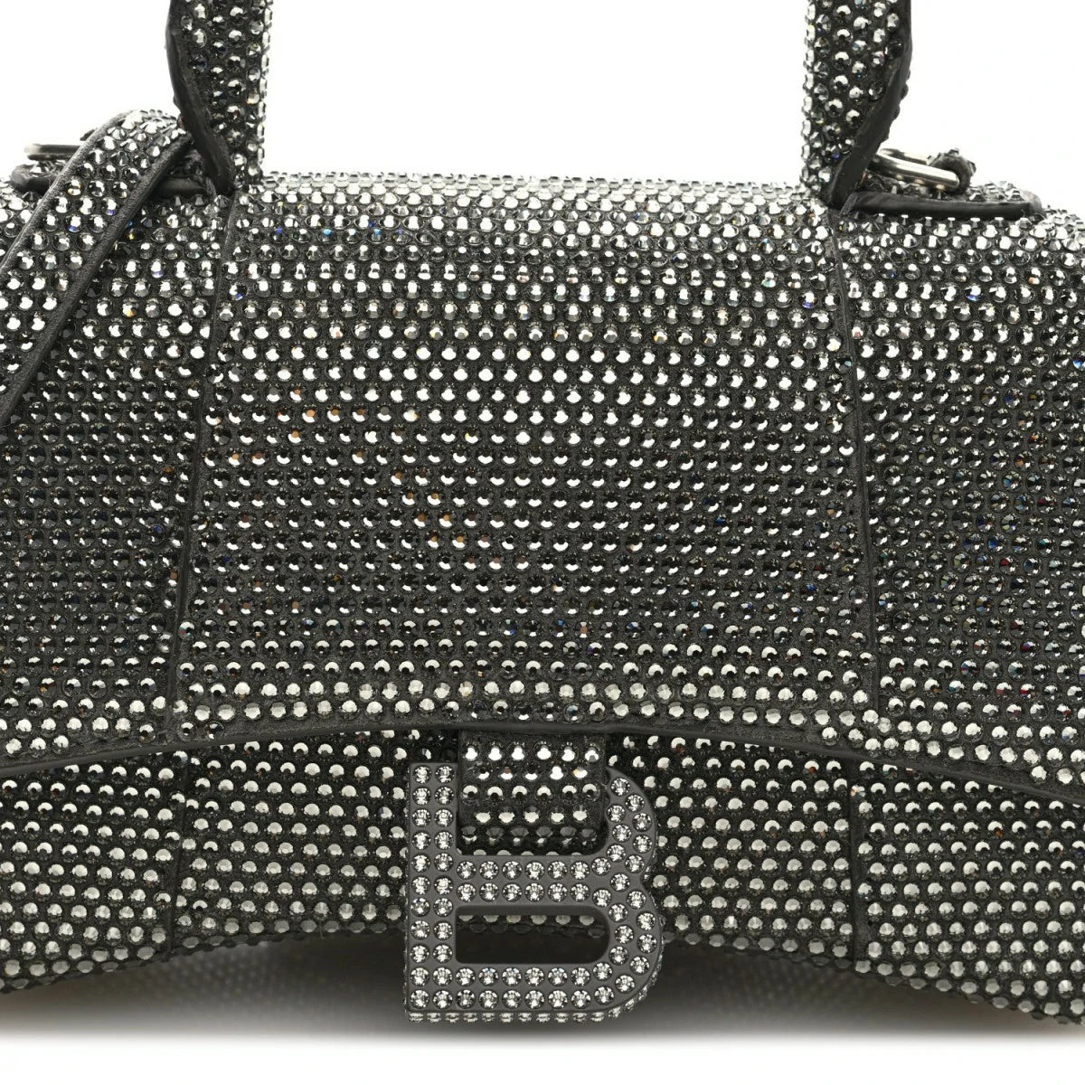 Strass Suede Hourglass Top Handle Bag XS Smoke Grey Crystal