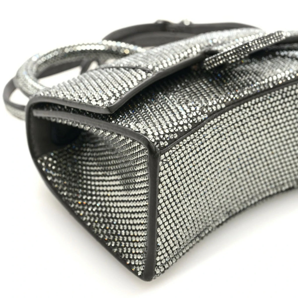 Strass Suede Hourglass Top Handle Bag XS Smoke Grey Crystal