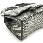 Strass Suede Hourglass Top Handle Bag XS Smoke Grey Crystal