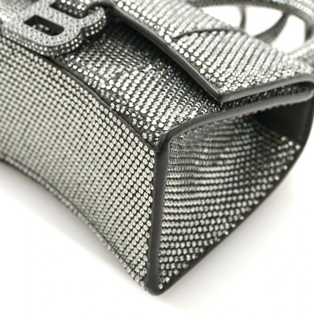 Strass Suede Hourglass Top Handle Bag XS Smoke Grey Crystal