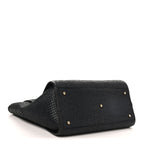 Straw Raffia Calfskin Chain Medium Deauville Tote Black