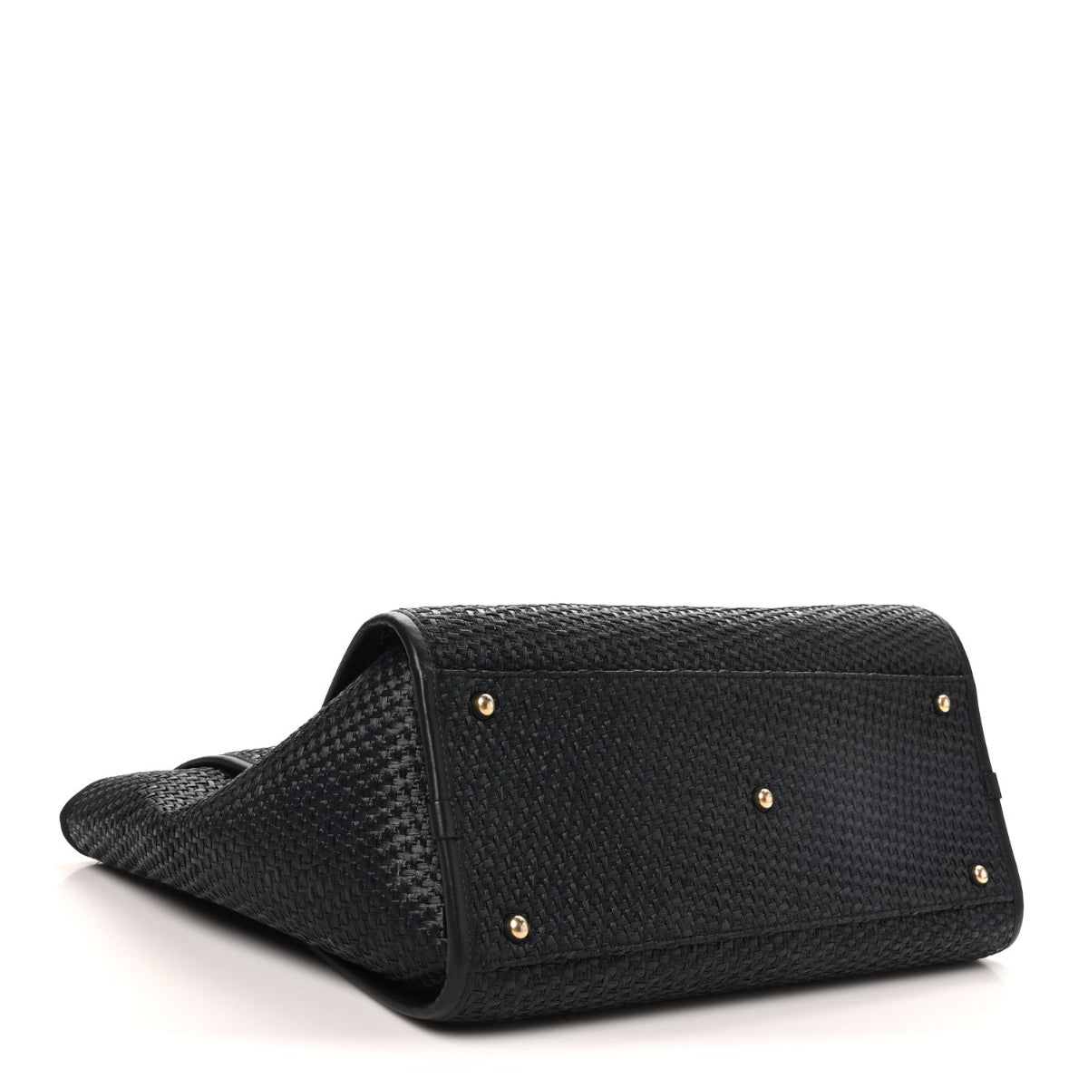 Straw Raffia Calfskin Chain Medium Deauville Tote Black