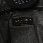 Straw Raffia Calfskin Chain Medium Deauville Tote Black