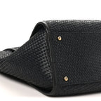 Straw Raffia Calfskin Chain Medium Deauville Tote Black