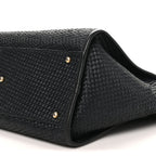 Straw Raffia Calfskin Chain Medium Deauville Tote Black