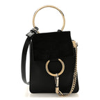Suede Calfskin Mini Faye Bracelet Bag Black