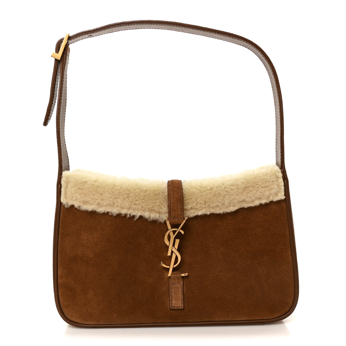 Suede Calfskin Shearling Le 5 A 7 Hobo Dark Cigar Natural Beige