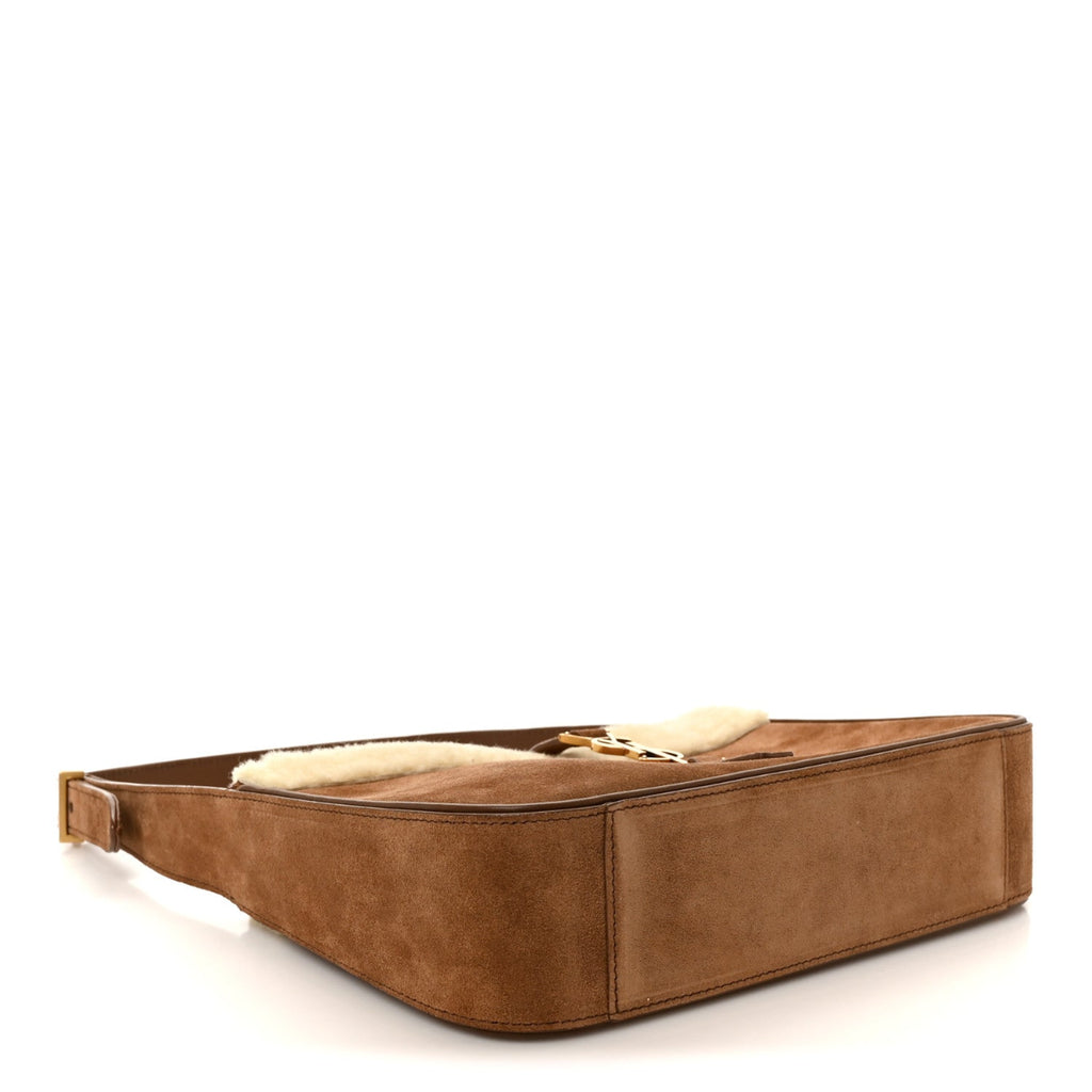 Suede Calfskin Shearling Le 5 A 7 Hobo Dark Cigar Natural Beige