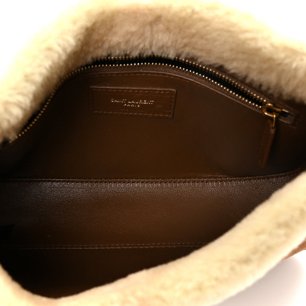 Suede Calfskin Shearling Le 5 A 7 Hobo Dark Cigar Natural Beige