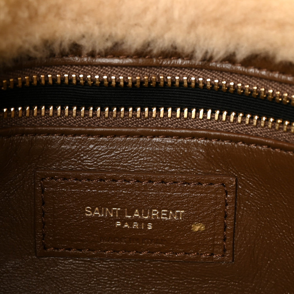 Suede Calfskin Shearling Le 5 A 7 Hobo Dark Cigar Natural Beige