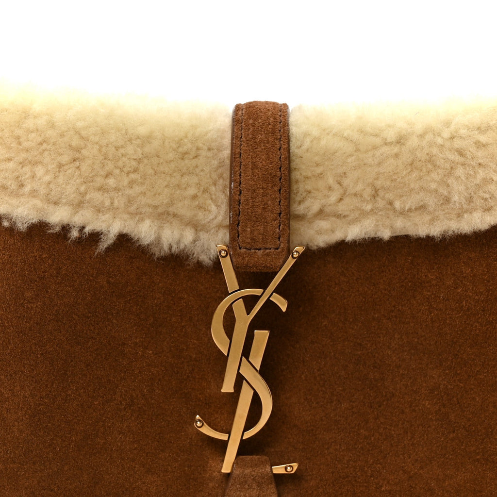 Suede Calfskin Shearling Le 5 A 7 Hobo Dark Cigar Natural Beige