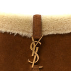 Suede Calfskin Shearling Le 5 A 7 Hobo Dark Cigar Natural Beige