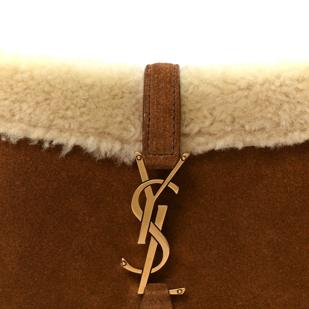 Suede Calfskin Shearling Le 5 A 7 Hobo Dark Cigar Natural Beige