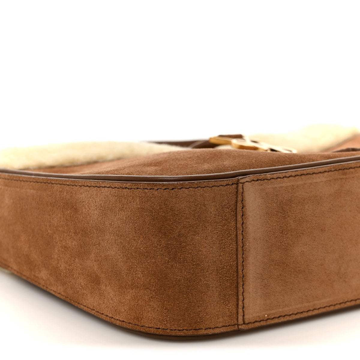 Suede Calfskin Shearling Le 5 A 7 Hobo Dark Cigar Natural Beige