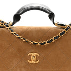 Suede Calfskin Shiny Lambskin Quilted Coco Base Flap Top Handle Bag Beige Black