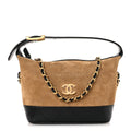 Suede Calfskin Shiny Lambskin Quilted Coco Base Hobo Clutch With Chain Beige Black