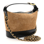 Suede Calfskin Shiny Lambskin Quilted Coco Base Hobo Clutch With Chain Beige Black