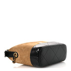 Suede Calfskin Shiny Lambskin Quilted Coco Base Hobo Clutch With Chain Beige Black
