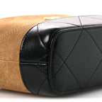 Suede Calfskin Shiny Lambskin Quilted Coco Base Hobo Clutch With Chain Beige Black