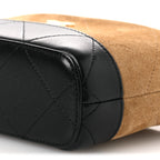 Suede Calfskin Shiny Lambskin Quilted Coco Base Hobo Clutch With Chain Beige Black