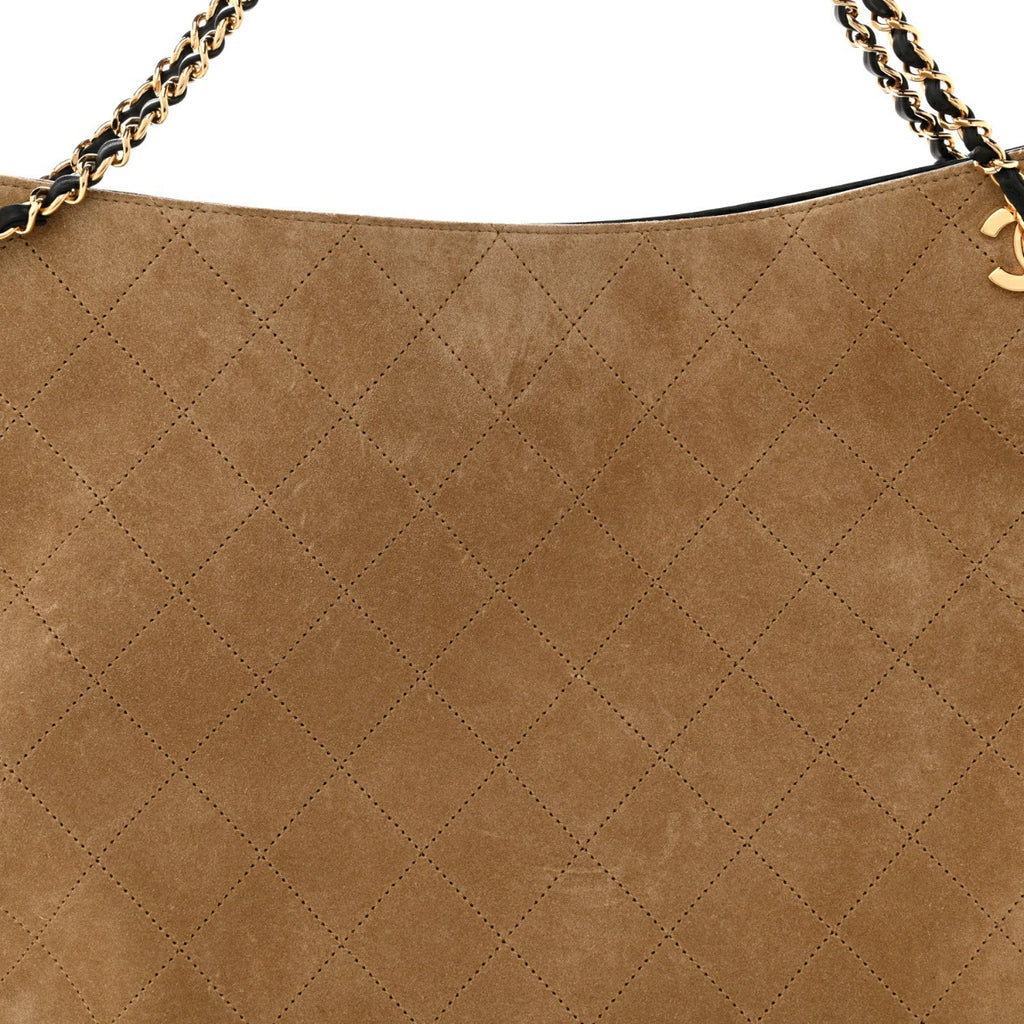 Suede Quilted Eyes On You Large Shopping Bag Beige