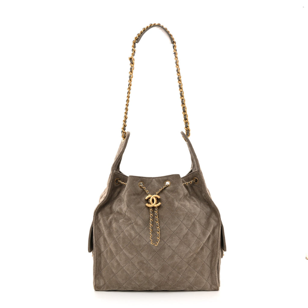 Suede Quilted Medium Chanel 25 Handbag Dark Grey