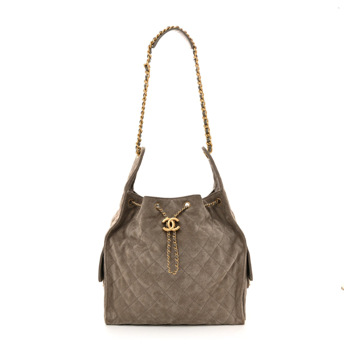 Suede Quilted Medium Chanel 25 Handbag Dark Grey