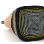 Suede Raffia Striped Mini Pebble Bucket Bag Brown