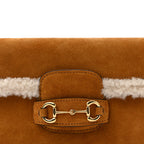 Suede Shearling Horsebit Mini 1955 Shoulder Bag Honey Beige Milk
