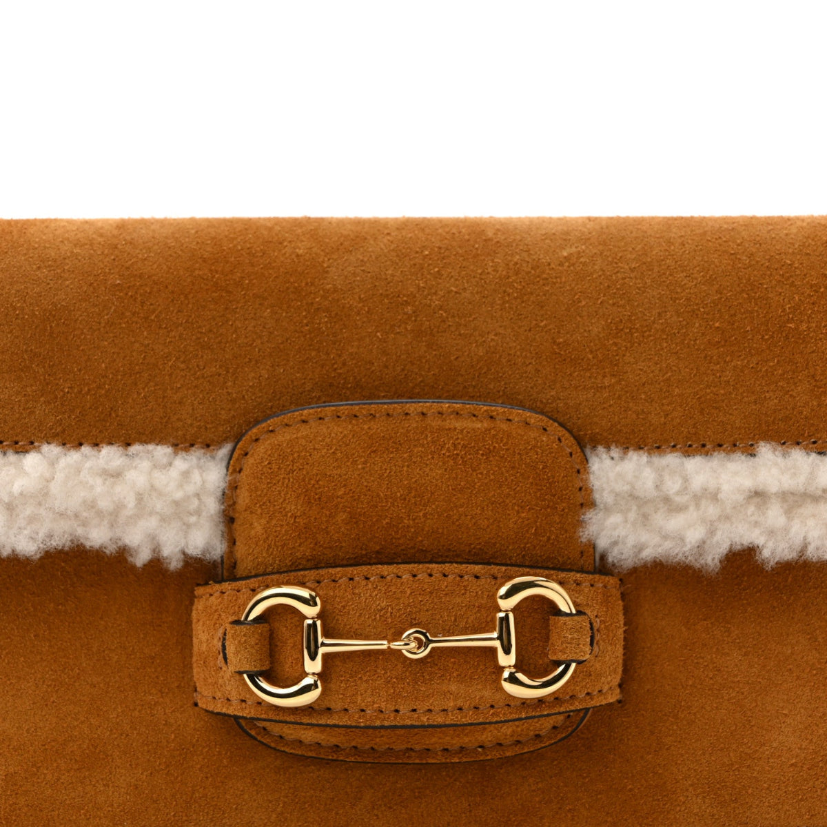 Suede Shearling Horsebit Mini 1955 Shoulder Bag Honey Beige Milk