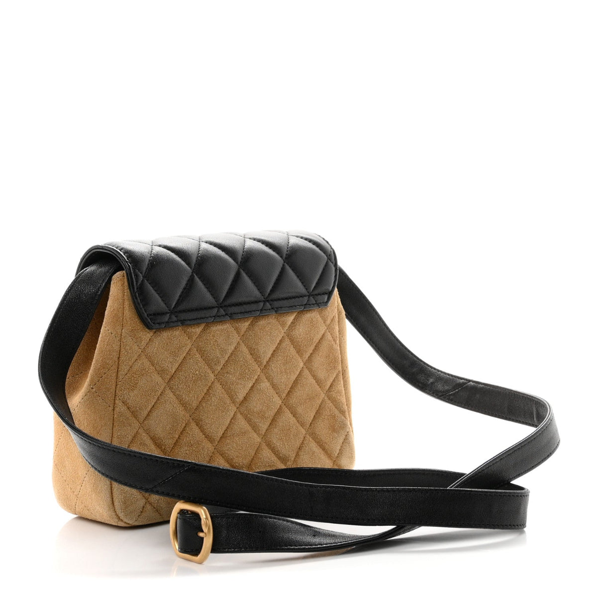 Suede Shiny Lambskin Quilted Crossbody Flap Black Beige