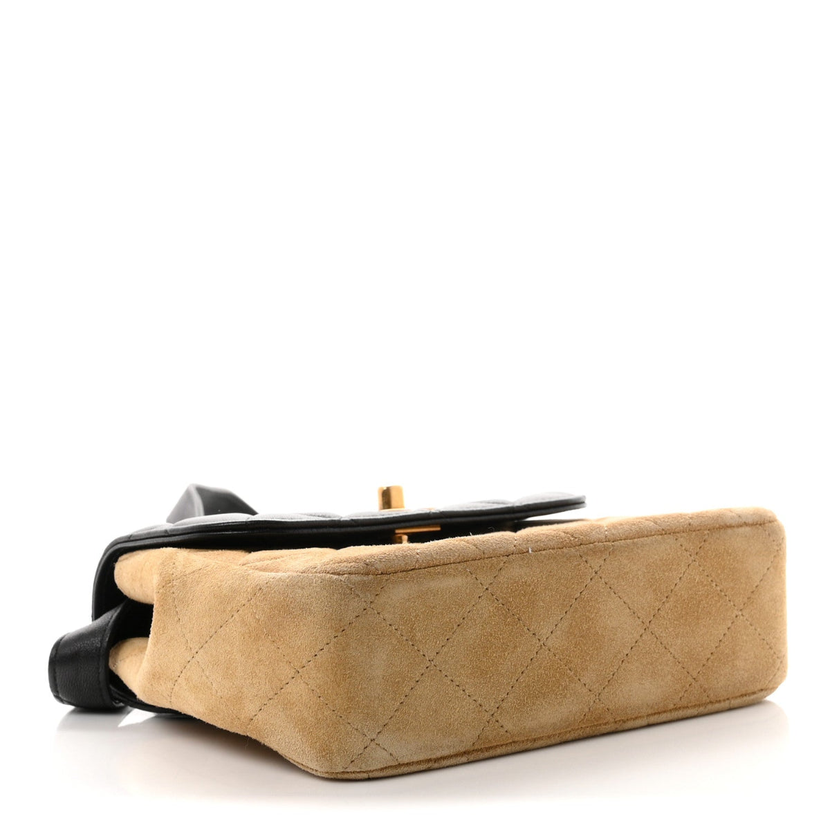 Suede Shiny Lambskin Quilted Crossbody Flap Black Beige