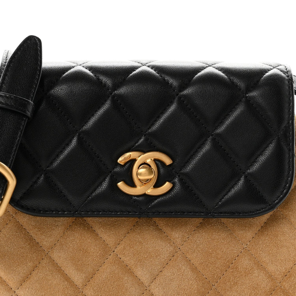 Suede Shiny Lambskin Quilted Crossbody Flap Black Beige