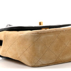 Suede Shiny Lambskin Quilted Crossbody Flap Black Beige