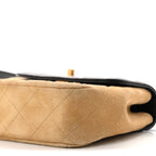 Suede Shiny Lambskin Quilted Crossbody Flap Black Beige