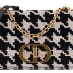 Technical Canvas Macro Houndstooth Medium Caro Bag Black White
