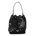 Tessuto Saffiano Ricamo Sequin Crystal Embellished Mini Re-Edition 1978 Bucket Bag Black