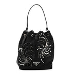 Tessuto Saffiano Ricamo Sequin Crystal Embellished Mini Re-Edition 1978 Bucket Bag Black